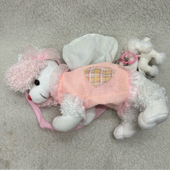 Poodle plush dog kids purse  12" pink peach white w/ mini poodle clip READ - Picture 6 of 15